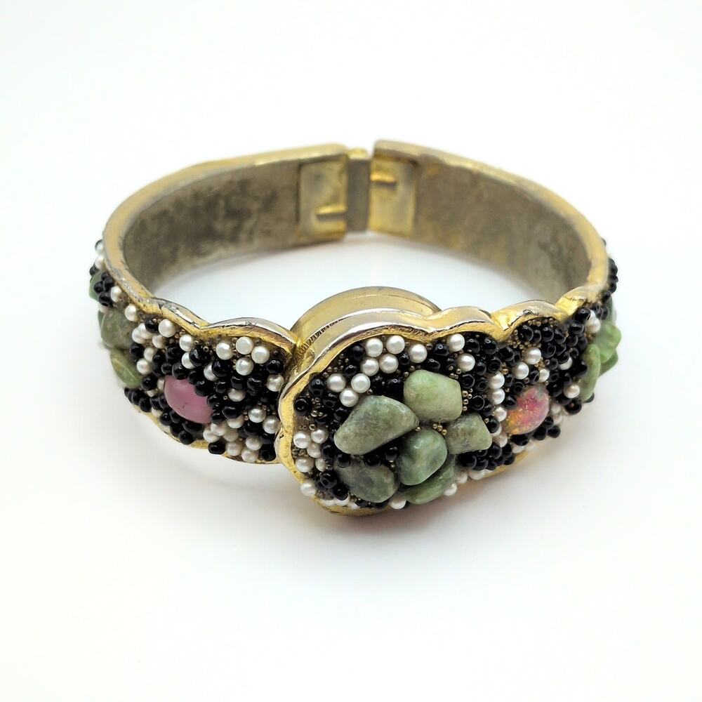 Vintage Norman Hidden Dial Beaded Clamper Bracelet Watch *As Is - Non Working